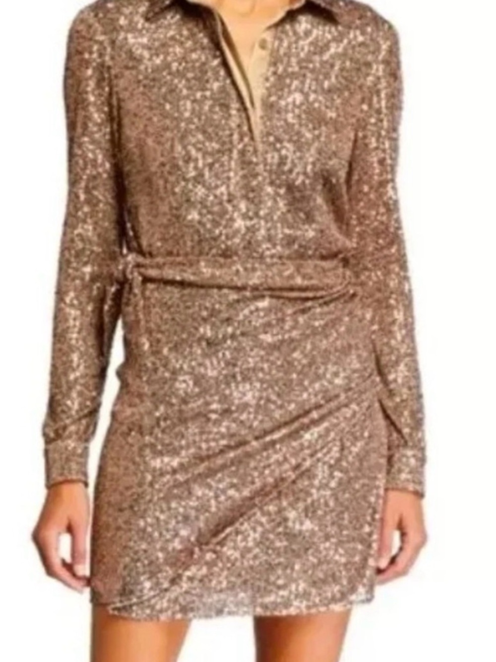 Parker tie waist sequin dress in gold.   Never worn